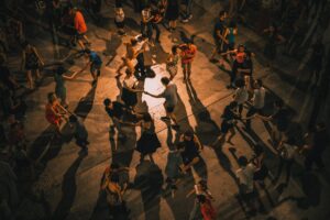Groups of couples dancing