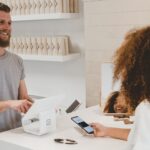 Customer service person talking to a customer