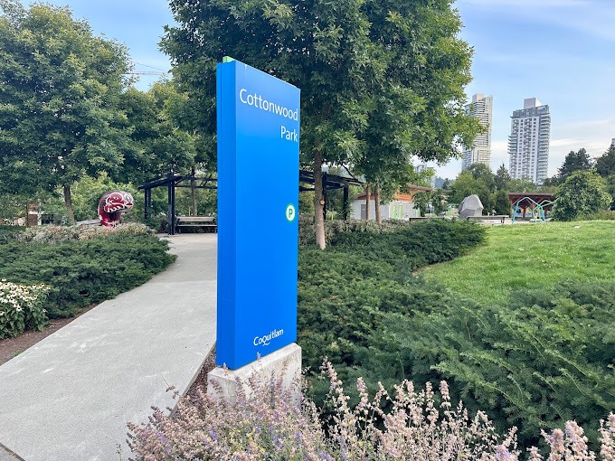 A garden path leading into Cottonwood Park in Coquitlam