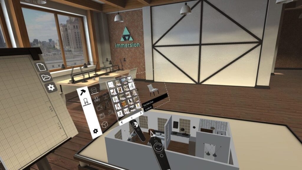 Virtual reality game by Immersion where users can design a room interior