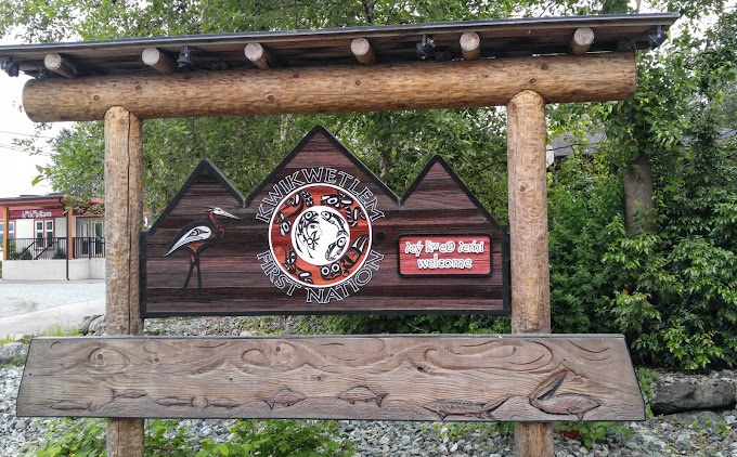 Signage greeting visitors to the ƛ̓éxətəm (tla-hut-um) Regional Park in Coquitlam