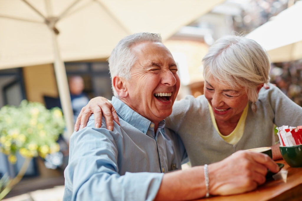 Senior couple having coffee at a cafe