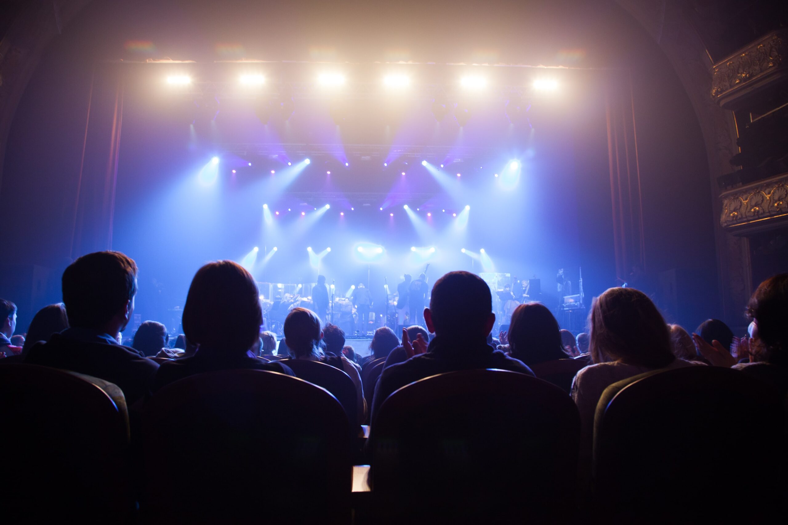 Silhouette of a singer bowing to the concert audience