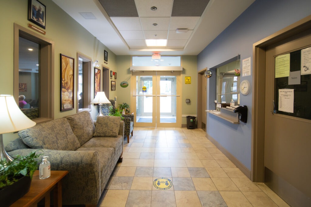 Bright and colourful foyer of the Earl Haig independent senior living residence