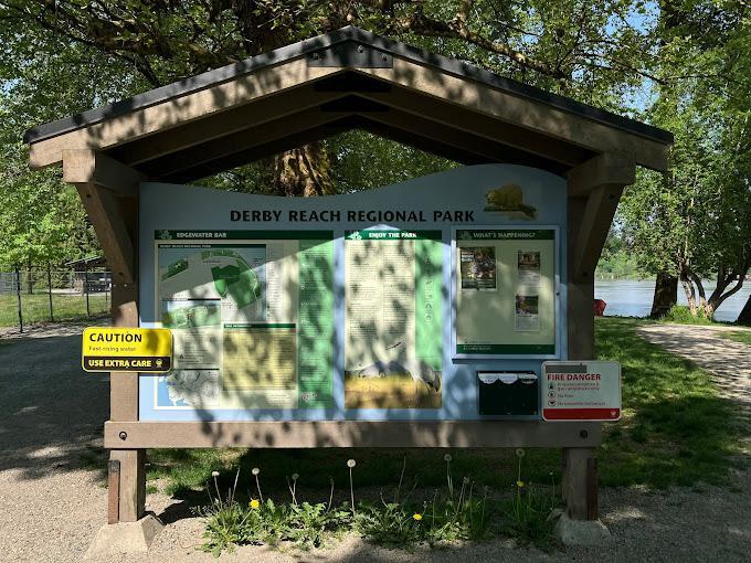 Park map and information board at the entrance to Derby Reach Regional Park
