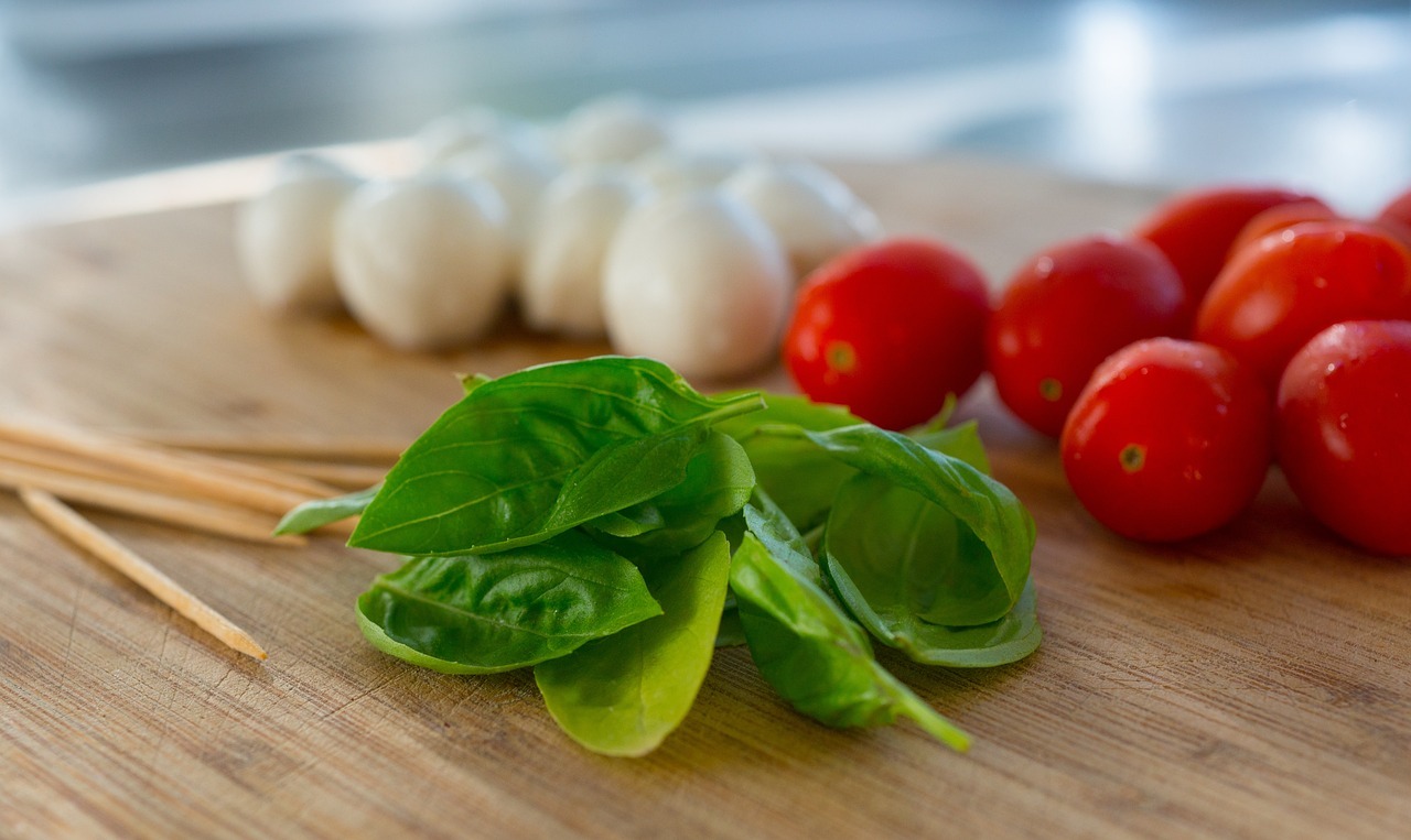 Mediterranean ingredients laid out on a cutting board