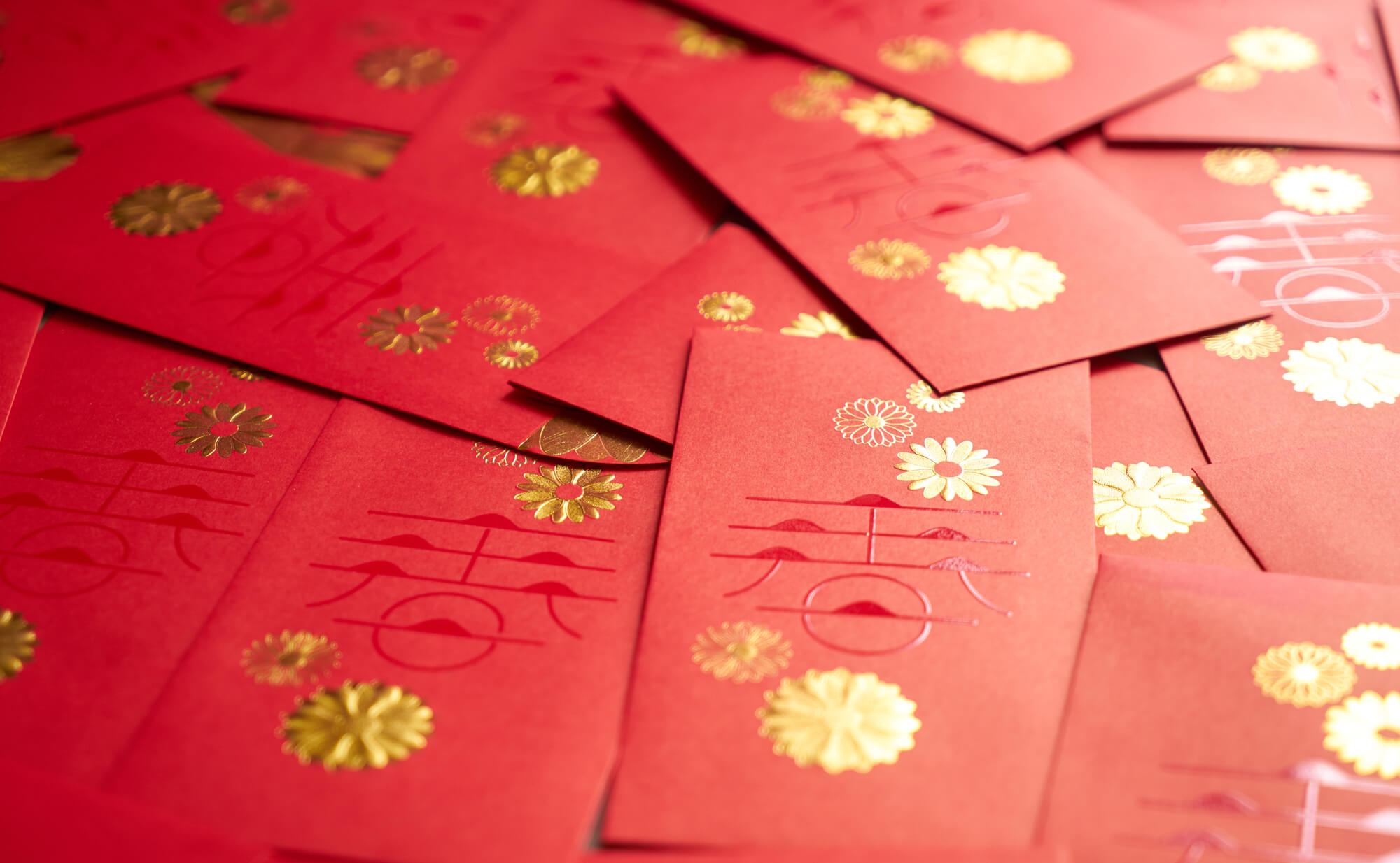 Close up of red packets for Lunar New Year