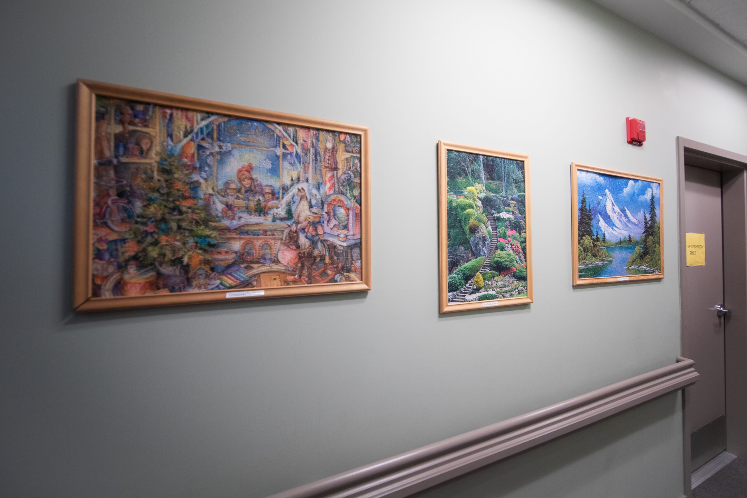 Puzzles framed and mounted on the walls at the Earl Haig Retirement Residence