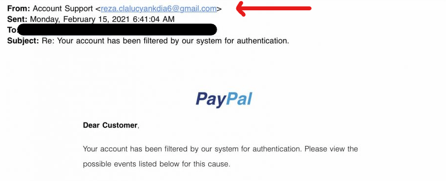 Example of a phishing email 
