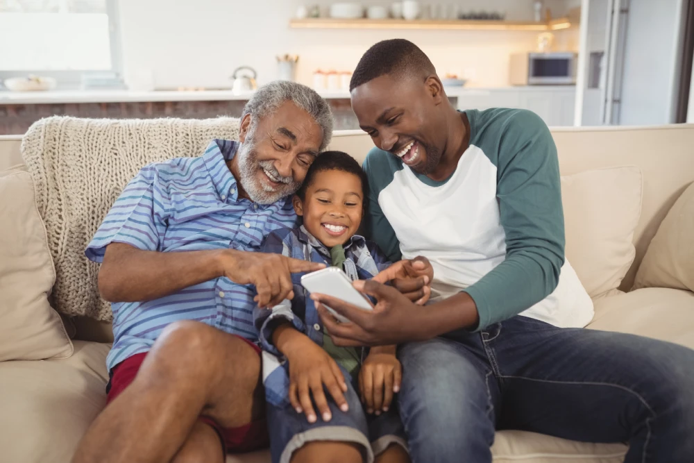 Multi-generation family using a smartphone