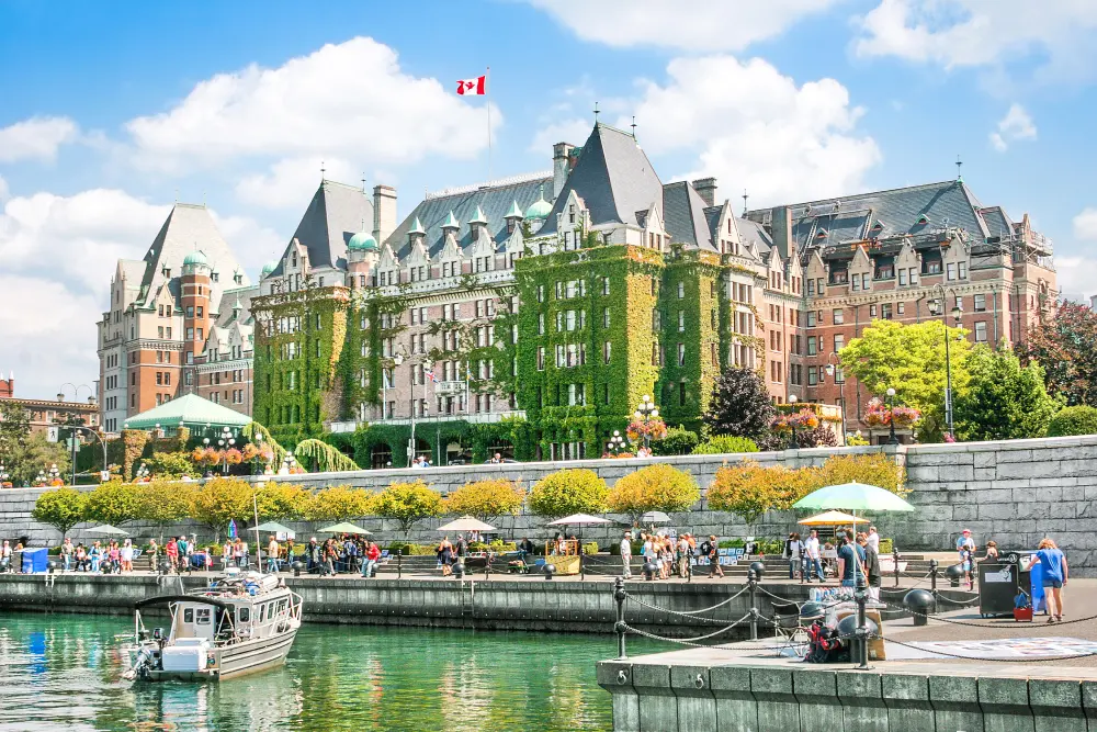 Beautiful sunlit harbour in Victoria, BC