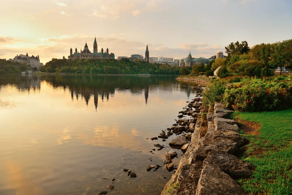 Lakeside view of Parliament in Ottawa, ON