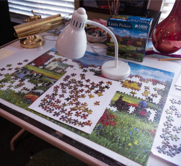 Puzzle mid-completion at the Earl Hair Retirement Residence